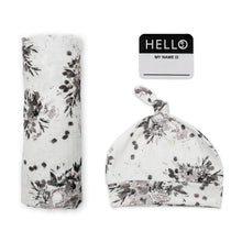 Load image into Gallery viewer, Hello World Blanket & Knotted Hat - Black Floral