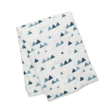 Load image into Gallery viewer, Hello World Blanket & Knotted Hat - Navy Triangles