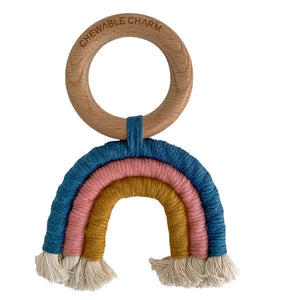 Rainbow Macrame Teether - Teal + Rose