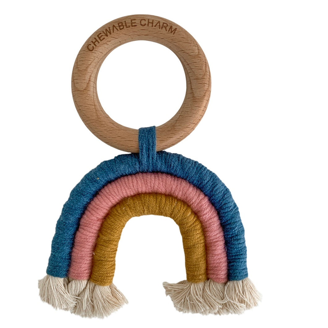 Rainbow Macrame Teether - Teal + Rose