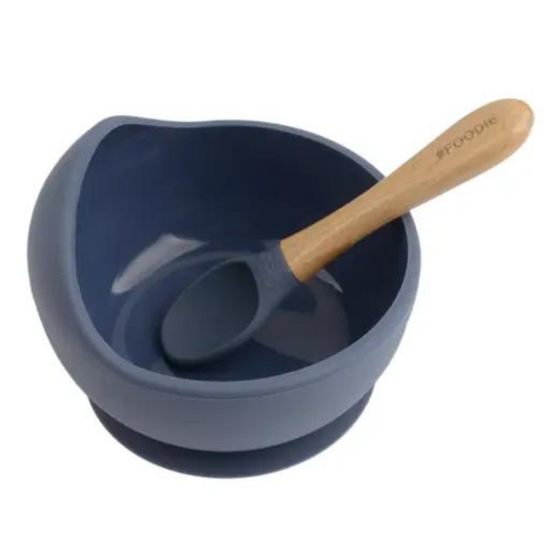 Silicone Bowl with Spoon Set - Navy