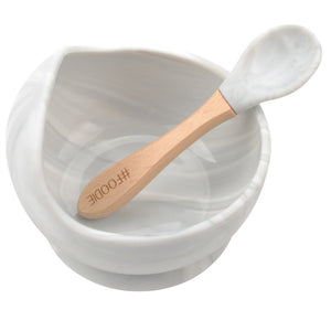 Silicone Bowl with Spoon Set - Marble